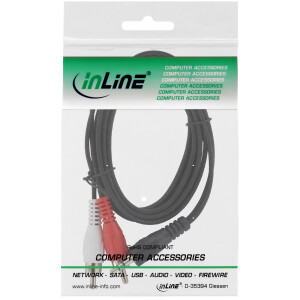 InLine® Cinch/Klinke Kabel, 2x Cinch Stecker an 3,5mm Klinke Stecker, 10m