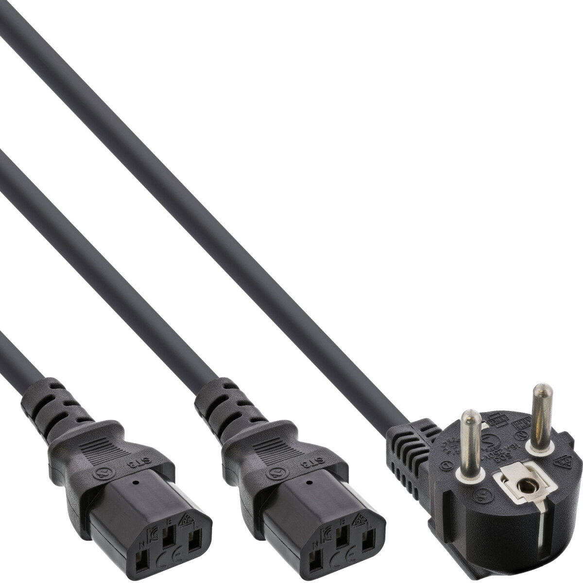 InLine® Y-power cable 1x CEE 7/7 angled / 2x 3pin IEC...