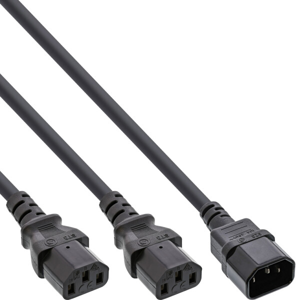 InLine® power Y-cable German Type F 1x IEC-C14 to 2x IEC-C13 1.8m