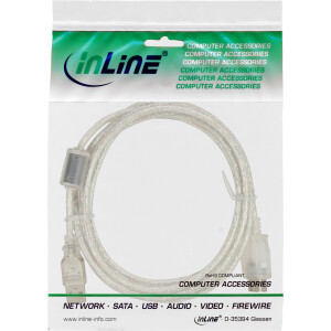 InLine® USB 2.0 Extension Cable Type A M/F, transparent, w/ferrite, 5m