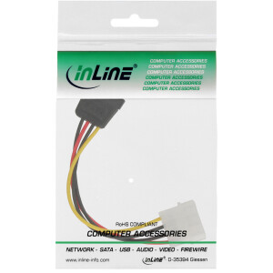 InLine® SATA Stromadapterkabel, 1x 13,34cm (5,25") BU an 15pol SATA ST, 0,15m