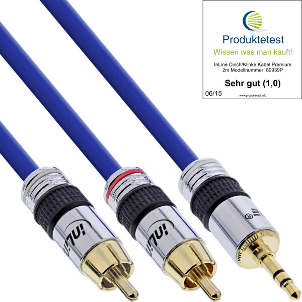 InLine® Audio Cable Premium 2x RCA male / 3.5mm male gold plated 2m