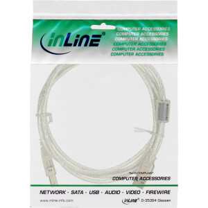 InLine® USB 2.0 Kabel, A an B, transparent, mit Ferritkern, 1m