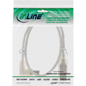 InLine® USB 2.0 Kabel, A an B links abgewinkelt, transparent, 2m