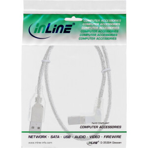 InLine® USB 2.0 Kabel, A an B rechts abgewinkelt, transparent, 2m