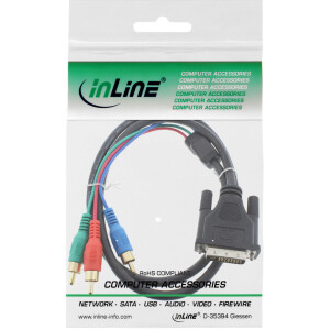 InLine® DVI-I Cable 24+5 male to 3x RCA male RGB 1m