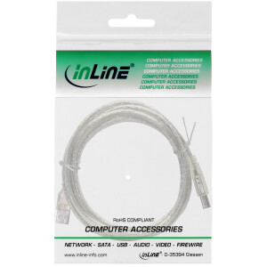 InLine® USB 2.0 Kabel, A an B, transparent, 10m