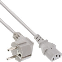 InLine® power cable, CEE 7/7 angled / 3pin IEC C13 male, grey, 1.5m