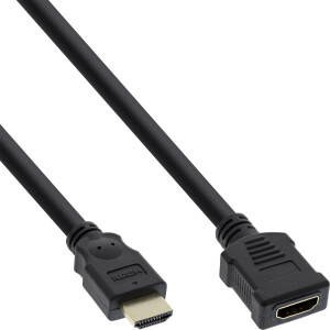 InLine® HDMI cable, High Speed HDMI Cable, M/F, black, golden contacts, 3m