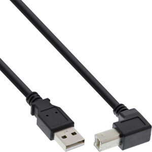 InLine® USB 2.0 Kabel, A an B unten abgewinkelt, schwarz, 0,5m