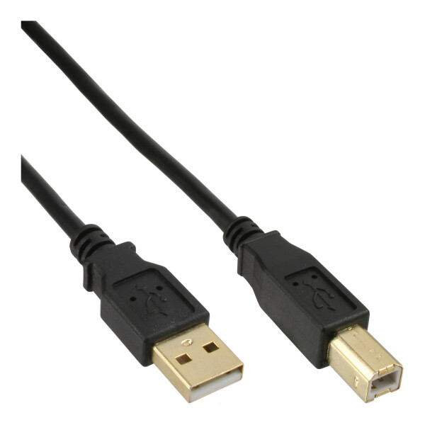 InLine® USB 2.0 Cable Type A male / Type B female black, gold plated, 1m