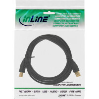 InLine® USB 2.0 Cable Type A male / Type B female black, gold plated, 1m