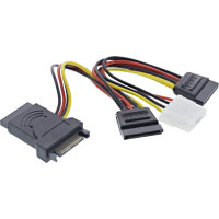 InLine® SATA Power Adapter Cable male to female to 2x SATA + 4 Pin Molex power