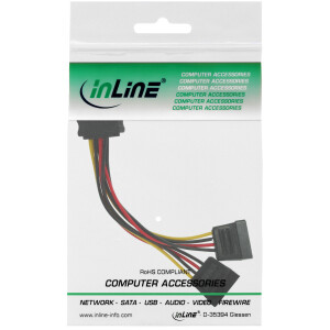 InLine® SATA Strom-Y-Kabel, SATA Buchse an 2x SATA Stecker, 0,15m