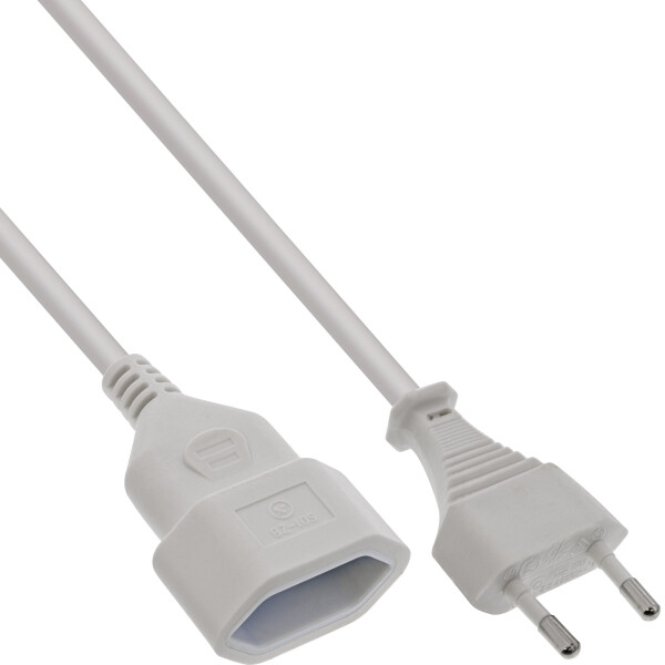 InLine® Euro Type C Plug Power Extension male / female, white, 3m