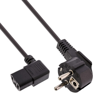 InLine® Power cable, CEE 7/7 angled / 3pin IEC C13 left angled, black, 1m