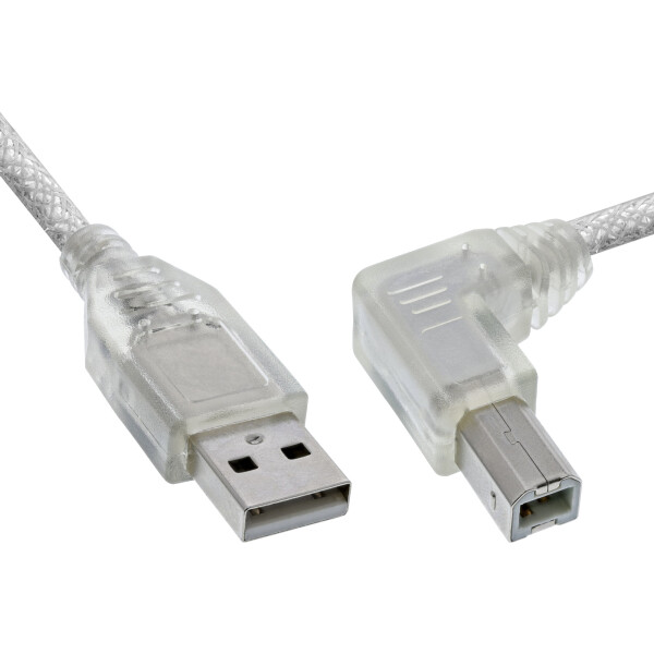 InLine® USB 2.0 cable, transparent, right angeled, AM/BM, 5m