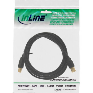 InLine® USB 2.0 Cable Type A male / Type B female black, gold plated, 10m