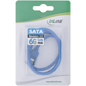 InLine® SATA 6Gb/s Anschlusskabel rund, abgewinkelt, blau, mit Lasche, 0,3m