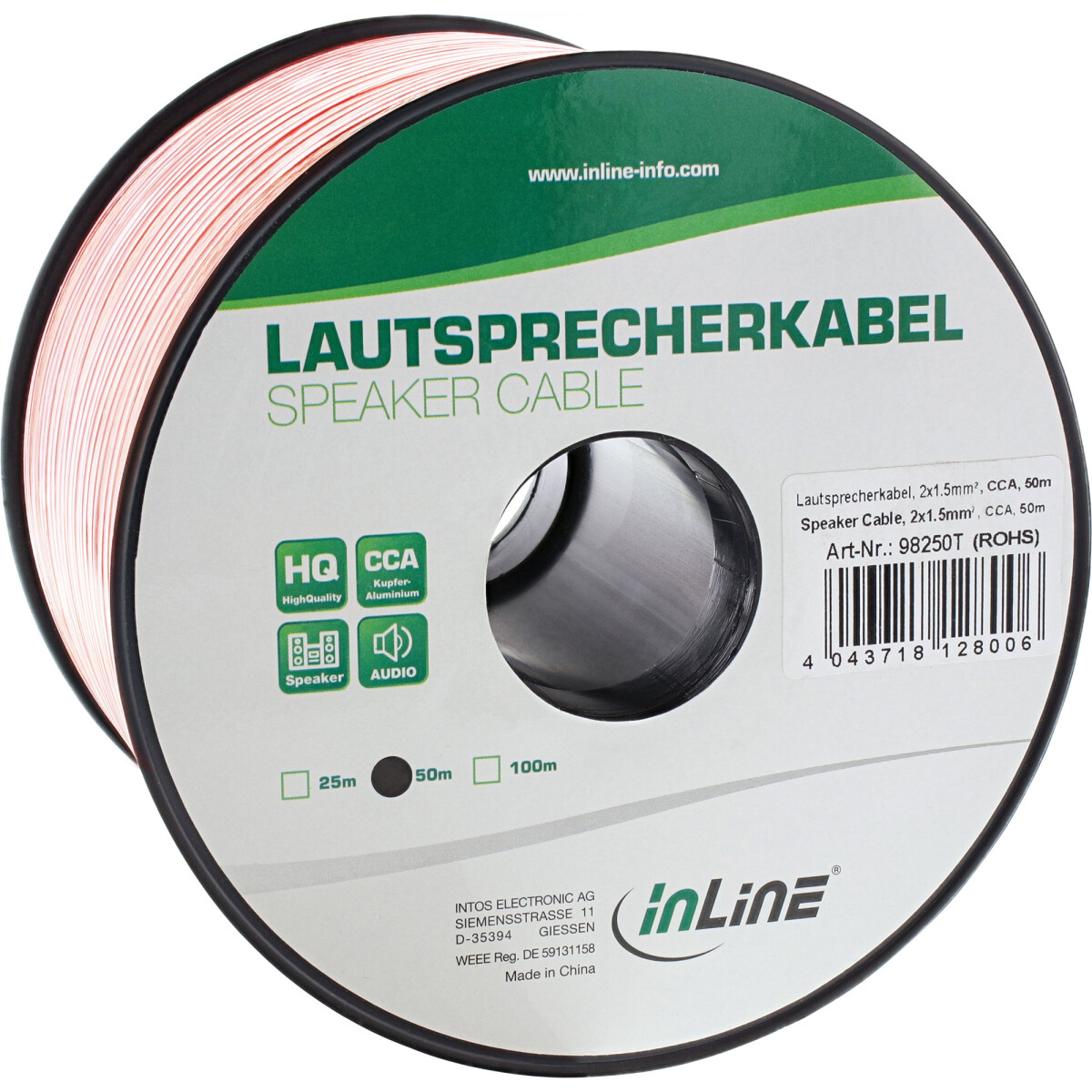 InLine® Lautsprecherkabel, 2x 1,5mm², CCA,...