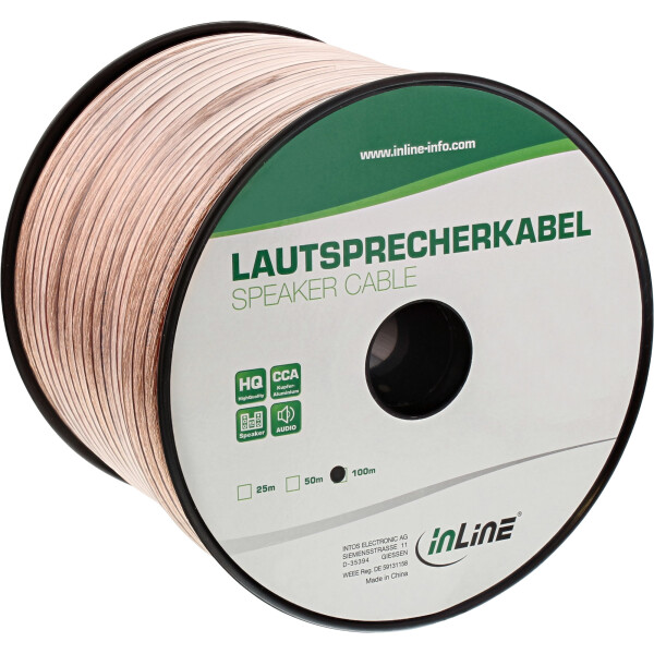 InLine® Lautsprecherkabel, 2x 4mm², CCA, transparent, 100m