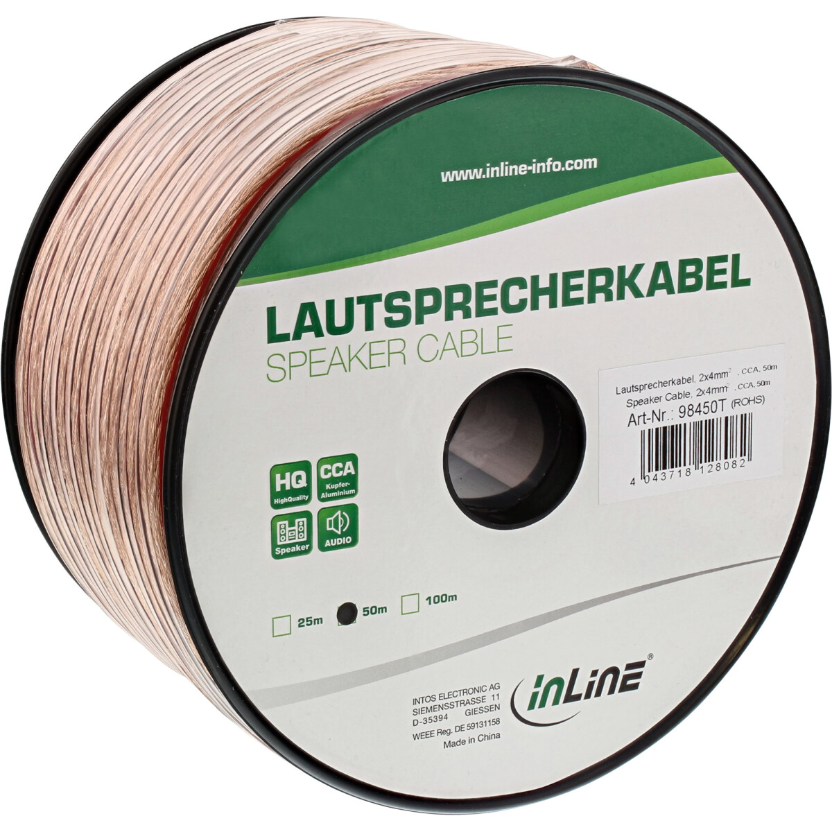 InLine® Lautsprecherkabel, 2x 4mm², CCA,...