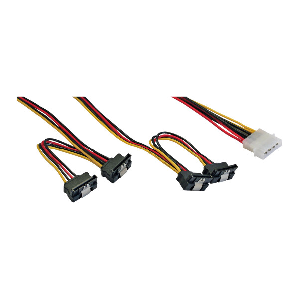 InLine® Internal Power Y-Cable 1x Molex / 4x SATA angled with latches 0.40+0.55m