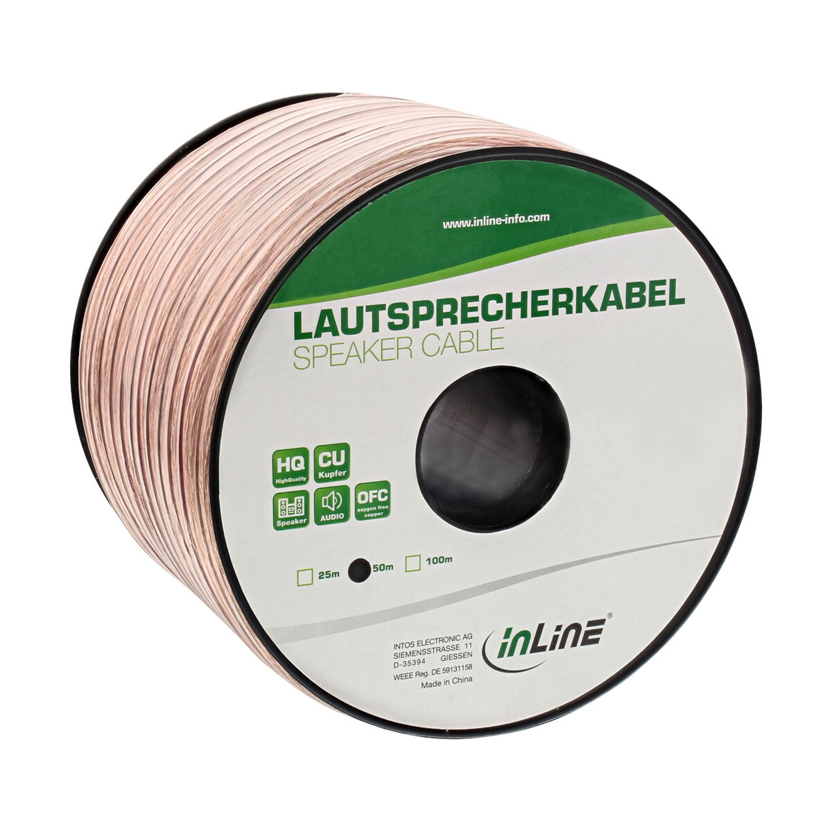 InLine® Lautsprecherkabel, 2x 4mm², CU,...