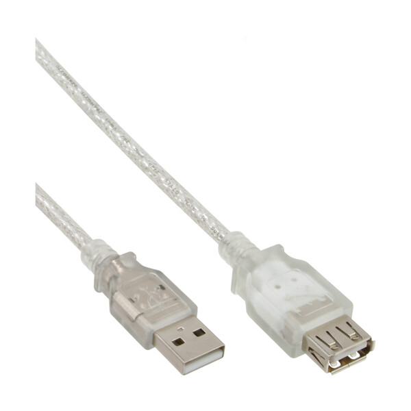 InLine® USB 2.0 Verlängerung, Stecker / Buchse, Typ A, transparent, 1m