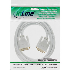 InLine® DVI-D Kabel, digital 24+1 Stecker / Stecker, Dual Link, weiß / gold, 2m