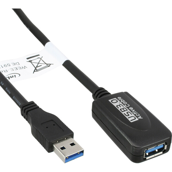 InLine® USB 3.2 Gen.1 Aktiv-Verlängerung, Stecker A an Buchse A, schwarz, 5m