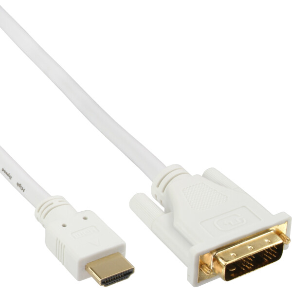 InLine® HDMI-DVI Kabel, weiß / gold, HDMI Stecker auf DVI 18+1 Stecker, 1m