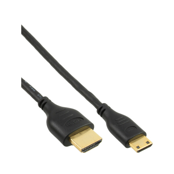 InLine® HDMI Mini Superslim Kabel A an C, HDMI-High Speed mit Ethernet, schwarz / gold, 0,5m