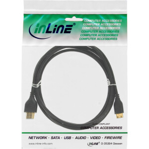 InLine® HDMI Mini Superslim Kabel A an C, HDMI-High Speed mit Ethernet, schwarz / gold, 0,5m