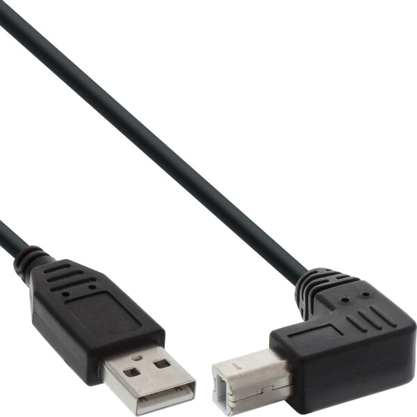 InLine® USB 2.0 Kabel, A an B unten abgewinkelt, schwarz, 5m