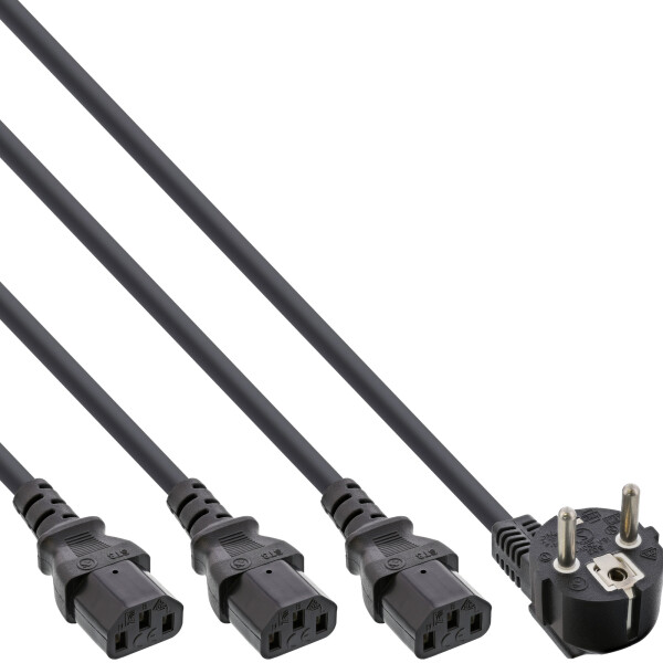 InLine® Y-power cable 1x CEE 7/7 / 3x 3pin IEC C13 male, black, 1.8m