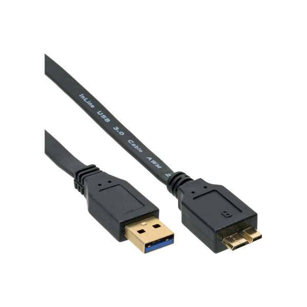 InLine® USB 3.0 Flachkabel, A an Micro B, schwarz, 1m