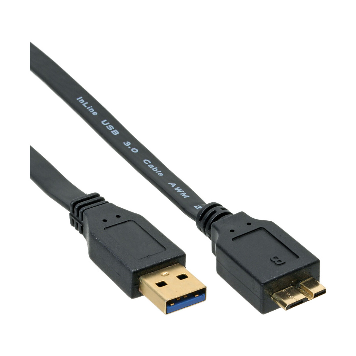 InLine® USB 3.0 Flachkabel, A an Micro B, schwarz, 1,5m