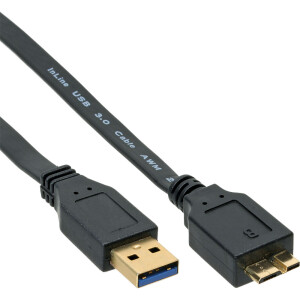 InLine® USB 3.0 Flat Cable Type A male to Micro B male black 1.5m