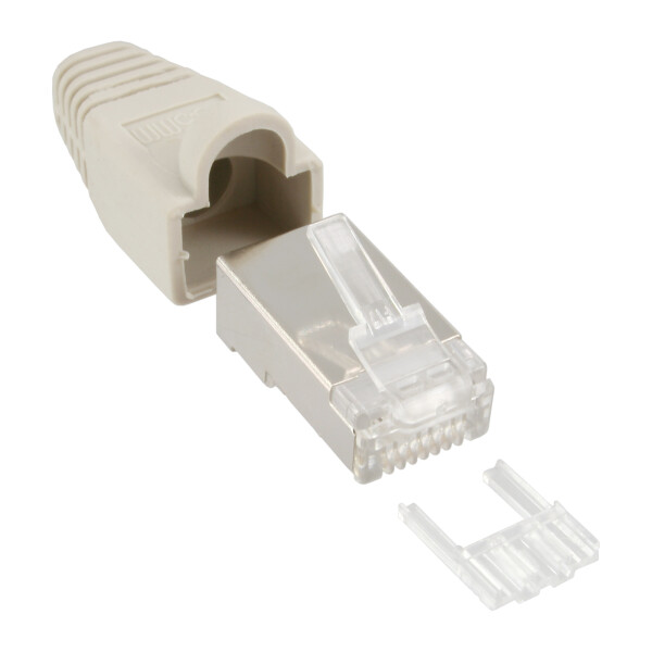 InLine® Crimp Connector RJ45 8P8C shielded w. threader+bend protection, beige