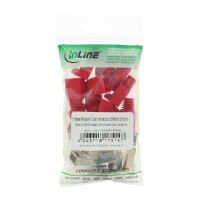 10er Pack InLine® Crimpst. RJ45 gesch., mit Knickschutz & Einfädelhilfe, rot