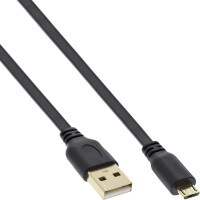 InLine® Micro USB 2.0 Flat Cable USB A to Micro-B black / gold 1.5m