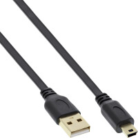 InLine® USB 2.0 Flat Cable USB Type A male / Mini-B male 5pin black/gold 1.0m