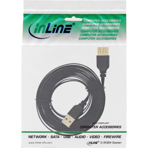 InLine® USB 2.0 Flachkabel Verlängerung, A ST / BU, schwarz, Kontakte gold, 5m