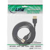 InLine® USB 2.0 Flachkabel Verlängerung, A ST / BU, schwarz, Kontakte gold, 2m