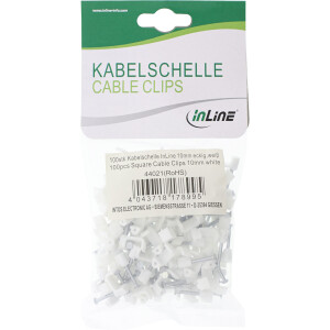 InLine® 100 pcs. Pack Square Cable Clamp 10mm white