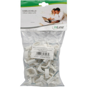 InLine® 50 pcs. Pack Round Cable Clamp 20mm white