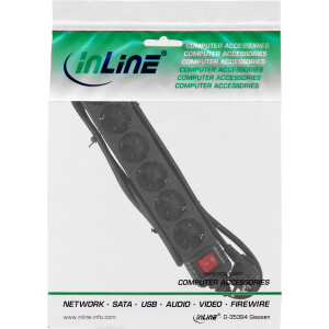 InLine® Socket strip, 6-way earth contact CEE 7/3, black, 5m