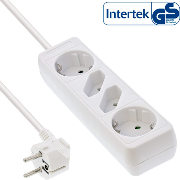 InLine® Socket strip, 4-way, 2x CEE7/3 + 2x Euro CEE 7/16, white, 3m