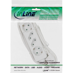 InLine® Socket strip, 4-way, 2x CEE7/3 + 2x Euro CEE 7/16, white, 3m